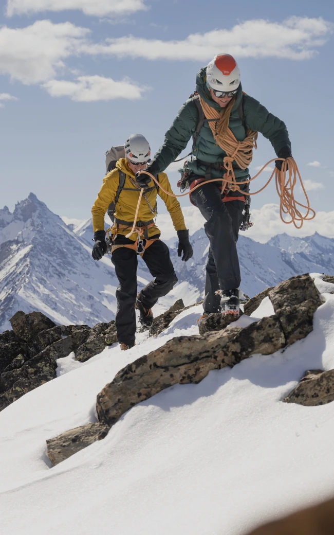 Mountain climbers in winter